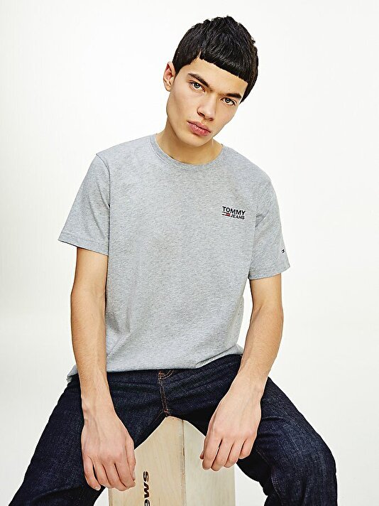 Erkek Tjm Regular Corp Logo Bisiklet Yaka T-Shirt