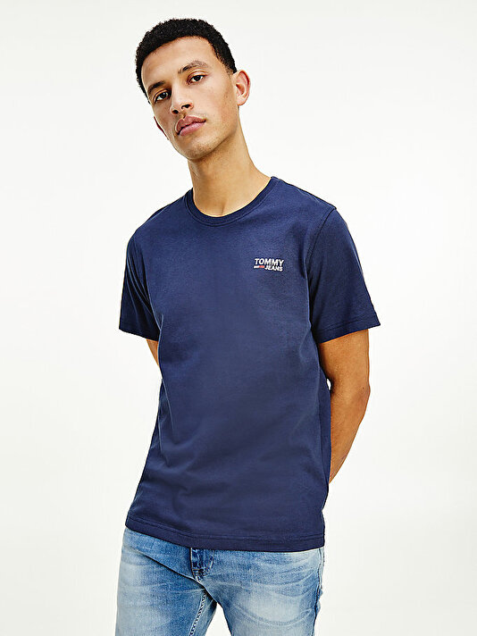 Erkek Tjm Regular Corp Logo Bisiklet Yaka T-Shirt