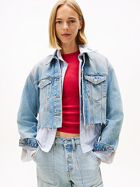 Kadın Cropped Trucker Denim Ceket