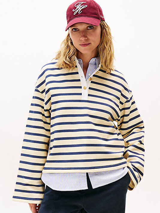 Kadın Gold Button Rugby Sweatshirt