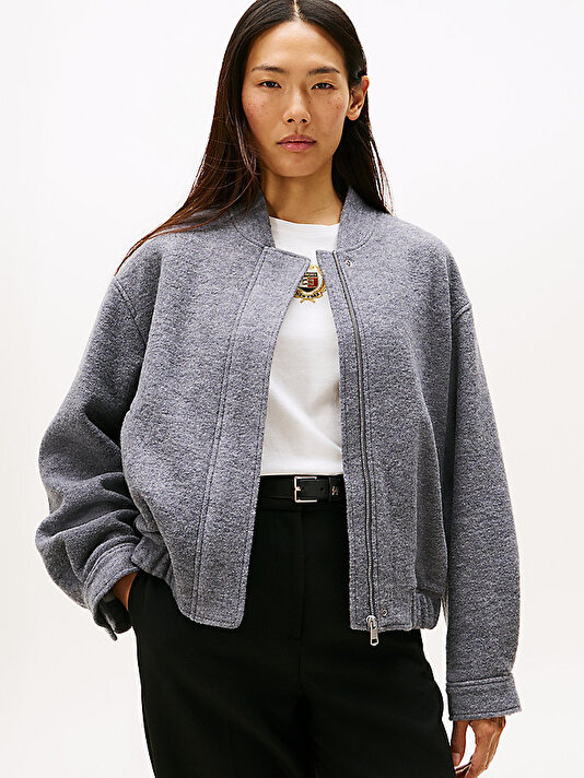 Kadın Wool Texture Regular Bomber Ceket