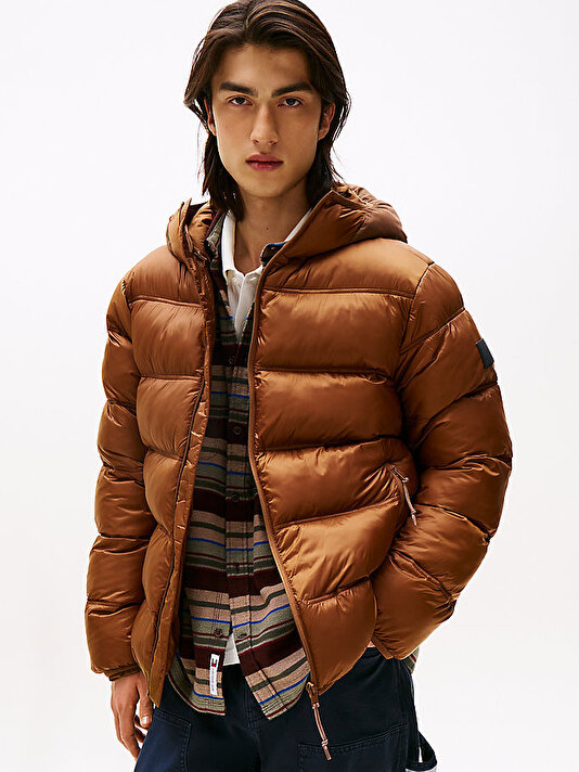 Erkek TJM Hooded Logo Puffer Mont