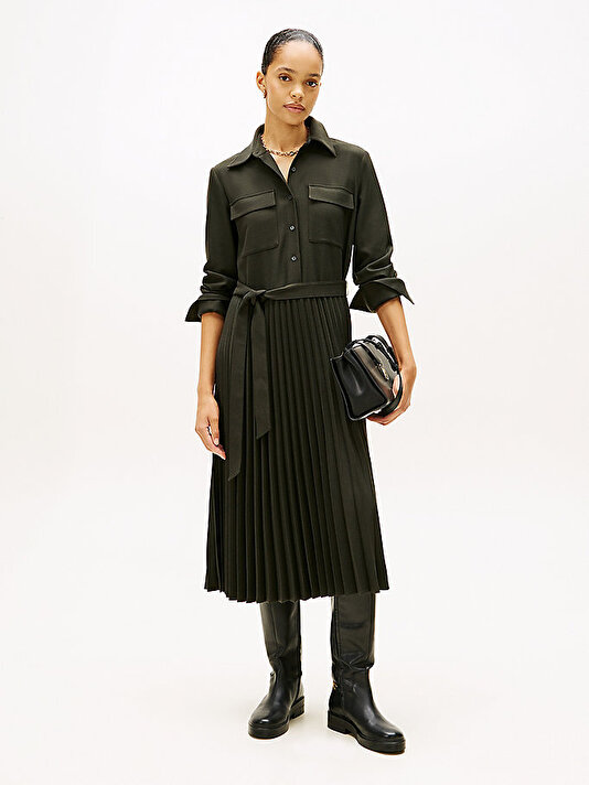 Kadın Flannel Touch Pleated Elbise