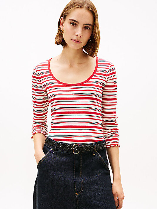 Kadın Fine Rib Scoop Neck T-shirt