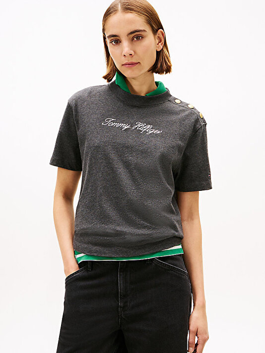 Kadın Gold Button Modern T-shirt