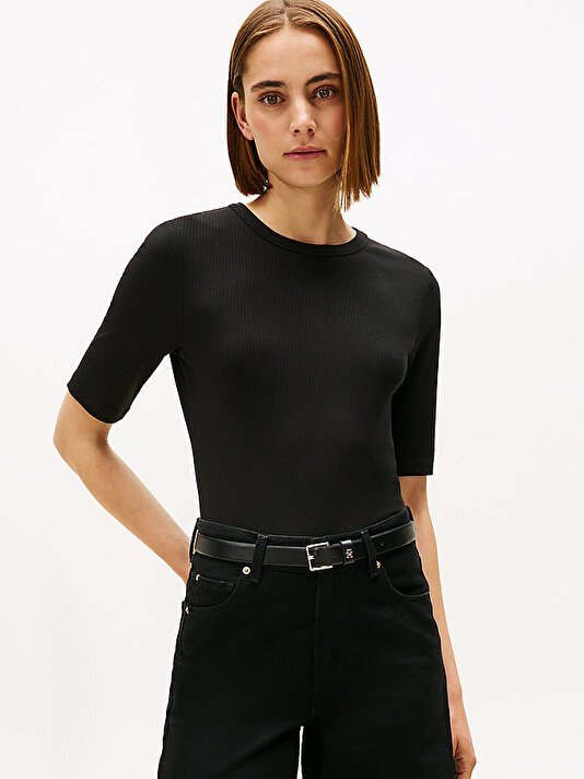 Kadın Slim Rib C-neck T-shirt