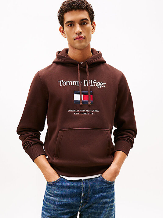 Erkek Tommy Embro Flag Hoodie
