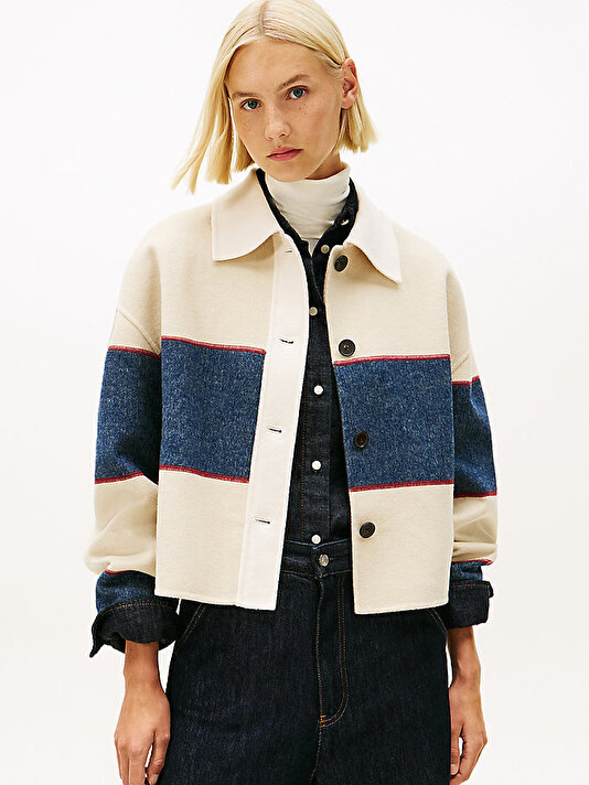 Kadın Wool Rugby Stripe Ceket