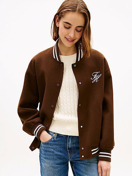 Kadın Wool Varsity Bomber Ceket