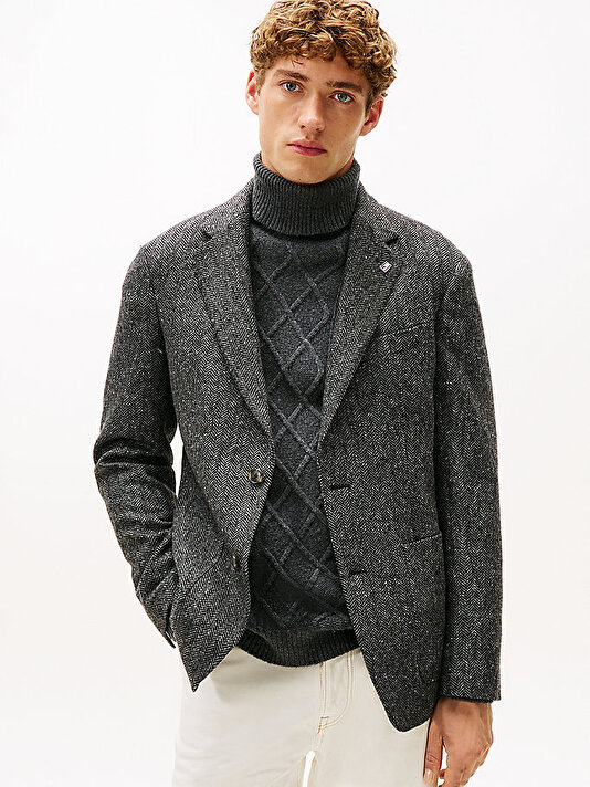 Erkek Tweed Herringbone Blazer