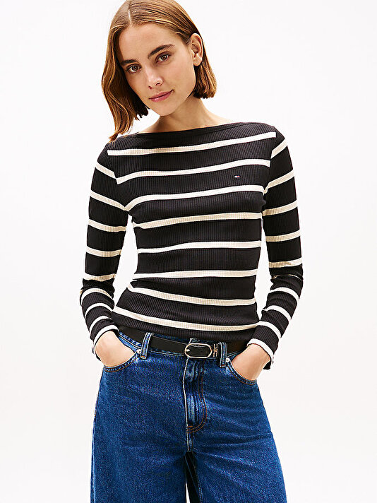 Kadın Slim 5X2 Rib Boat-Nk T-shirt