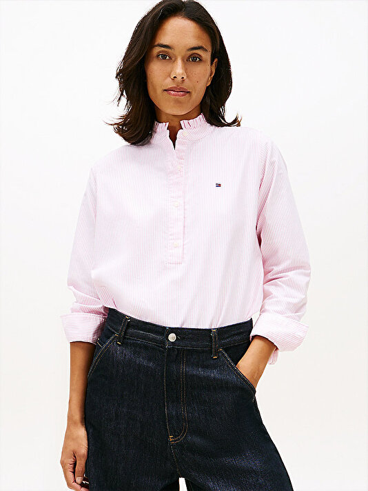 Kadın Oxford Ruffle Neck Gömlek