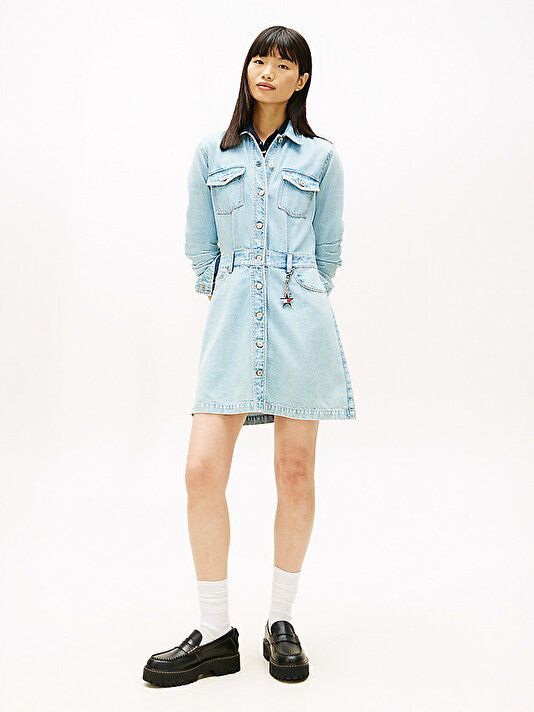 Kadın Mini Trucker Denim Elbise