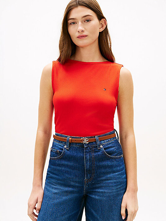 Kadın 5X2 Rib Slim Boat Neck T-shirt