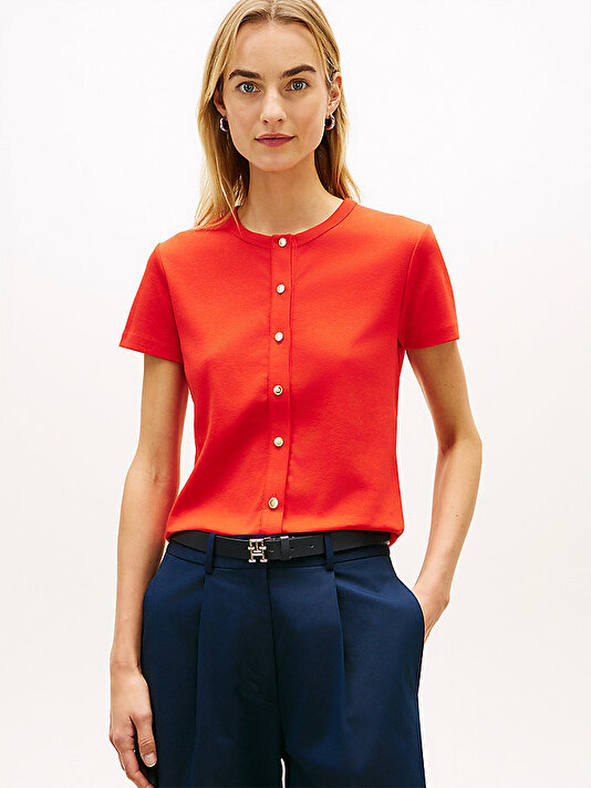 Kadın Gold Button Slim T-shirt