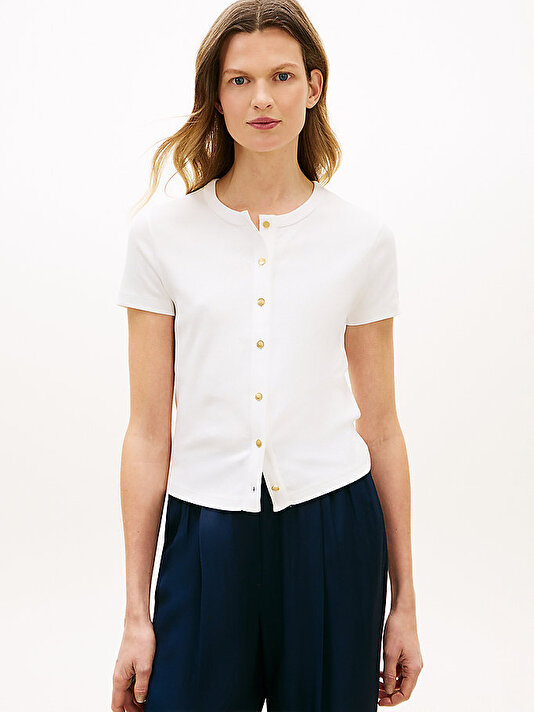 Kadın Gold Button Slim T-shirt