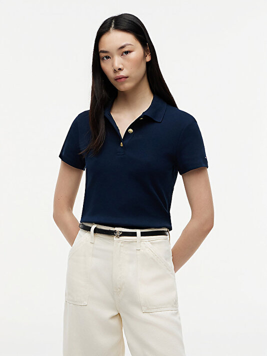 Kadın Gold Button Slim T-shirt