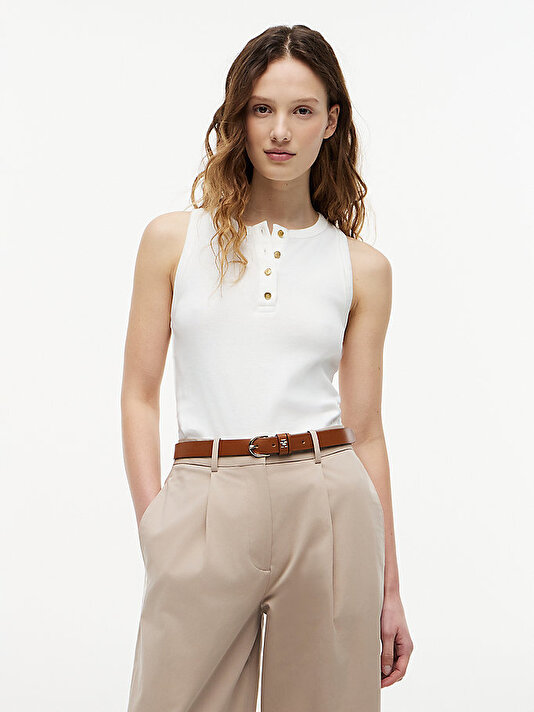 Kadın Gold Button Henley T-shirt