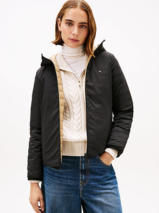 Kadın Stretch Naylon Reversible Puffer Mont