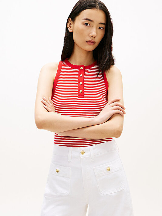 Kadın Gold Button Henley T-shirt