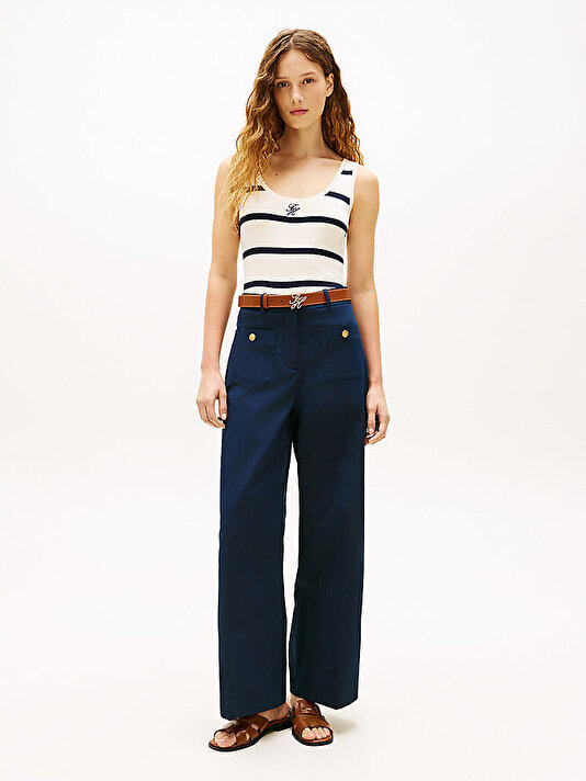 Kadın Preppy Cotton Wide Pantolon