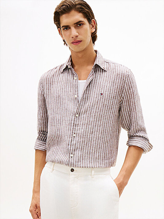 Erkek Linen Bengal Stripe Gömlek