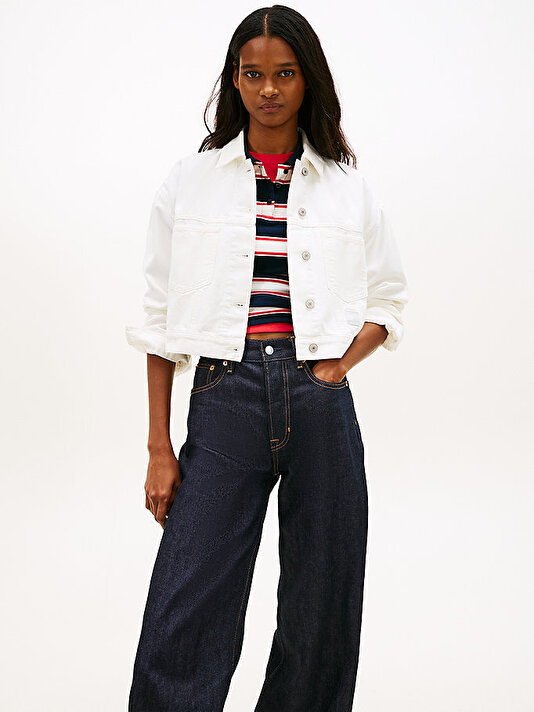 Kadın Oversize Crop Trucker Denim Ceket