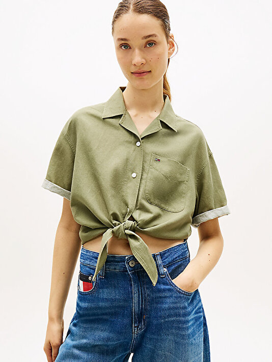 Kadın TJW Tie Front Linen Gömlek