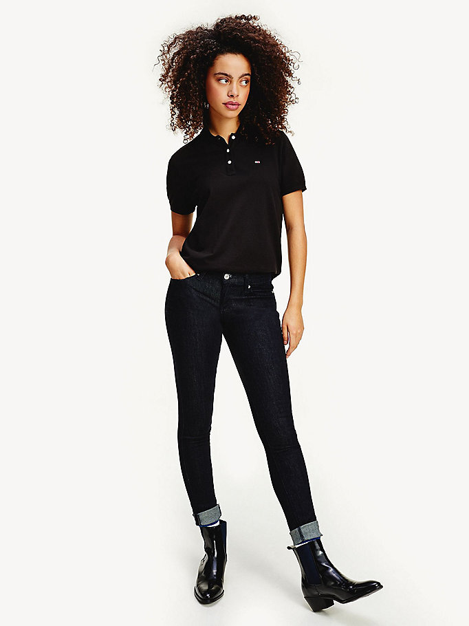 Kadın Organik Pamuklu Slim Fit Polo Yaka T-Shirt Siyah DW0DW09199BDS