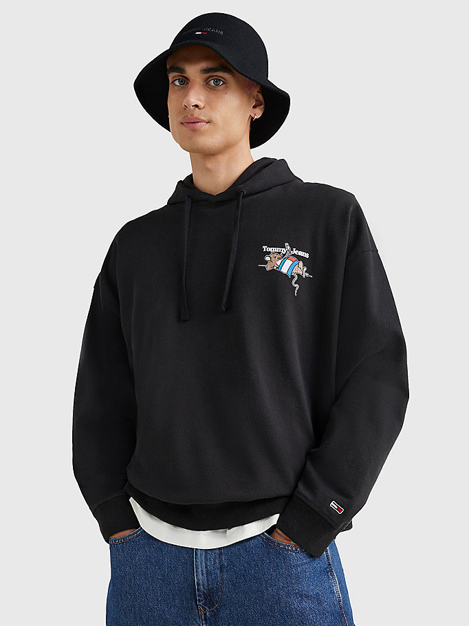 Sırt Logolu Oversized Kapüşonlu Sweatshirt Siyah DM0DM15810BDS