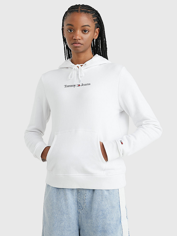 Kadın Tjw Reg Serif Linear Hoodie Sweatshirt Beyaz  DW0DW15649YBR