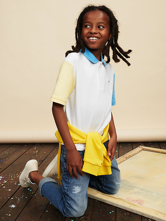 Erkek Çocuk Oversized Colorblock Polo T-Shirt Beyaz  KB0KB08150YBR
