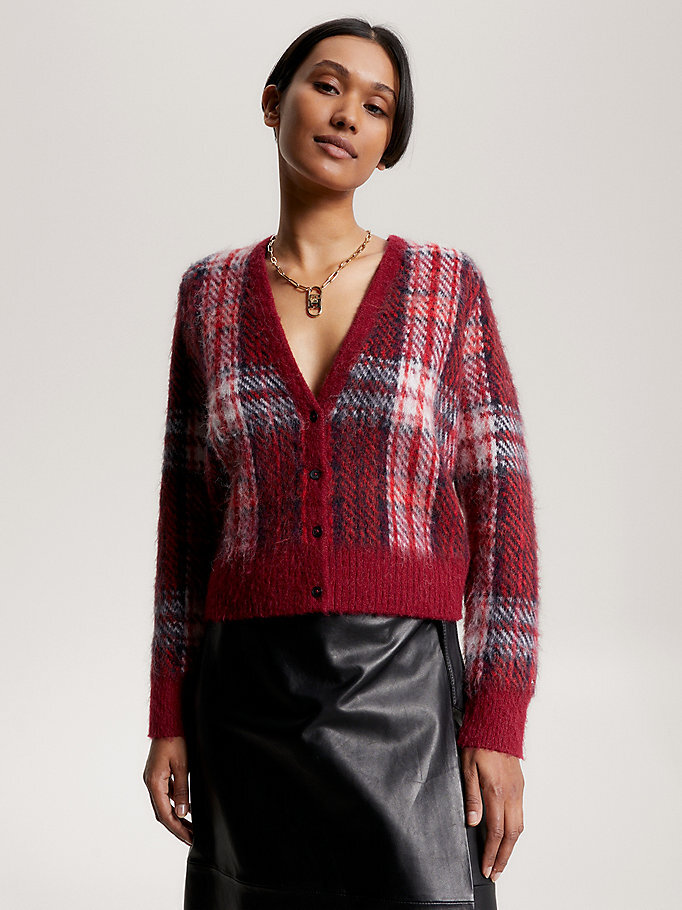 Kadın Imd Tartan Check Hırka Kırmızı WW0WW401290QL