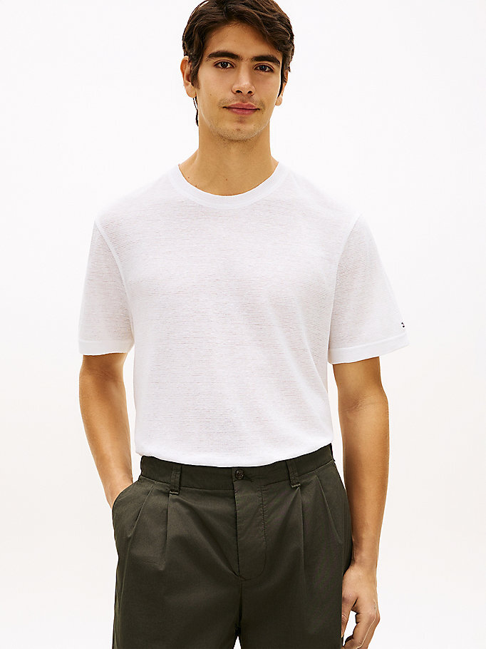 Erkek Linen T-shirt Beyaz MW0MW42675YBR