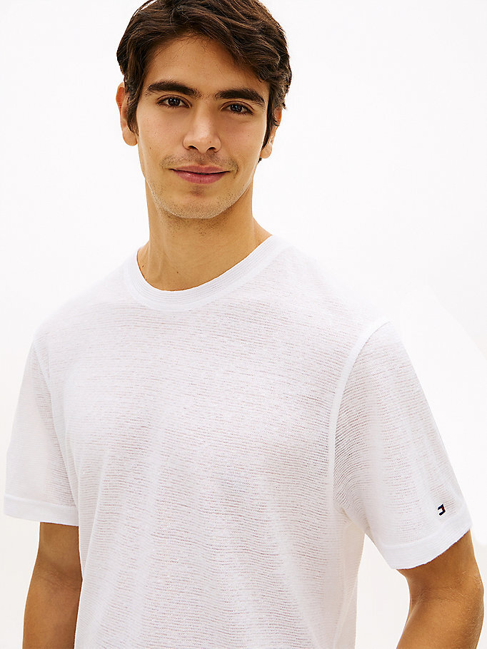Erkek Linen T-shirt Beyaz MW0MW42675YBR