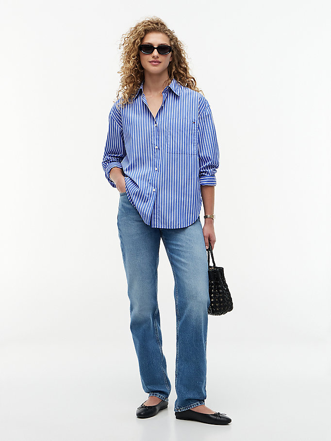 Kadın Modern Poplin Blue Gömlek Mavi WW0WW511200BH