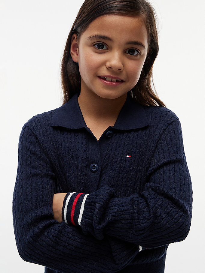 Kız Çocuk Polo Collar Rib Hırka Lacivert KG0KG09429C1G