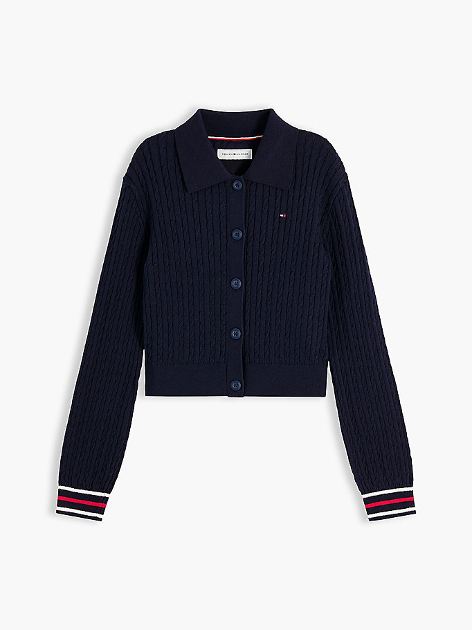 Kız Çocuk Polo Collar Rib Hırka Lacivert KG0KG09429C1G