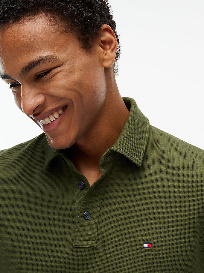 Erkek Waffle Regular Polo T-shirt Yeşil MW0MW44651MT1