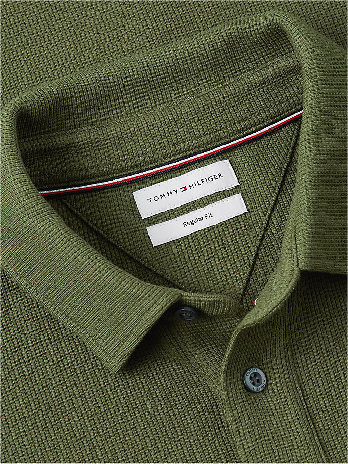 Erkek Waffle Regular Polo T-shirt Yeşil MW0MW44651MT1
