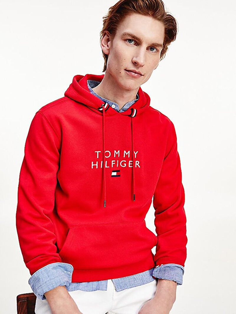 Erkek Kirmizi Stacked Tommy Flag Kapusonlu Sweatshirt Mw0mw17397xlg Tommy Hilfiger