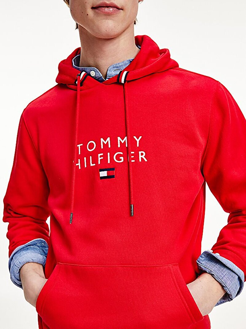 Erkek Kirmizi Stacked Tommy Flag Kapusonlu Sweatshirt Mw0mw17397xlg Tommy Hilfiger