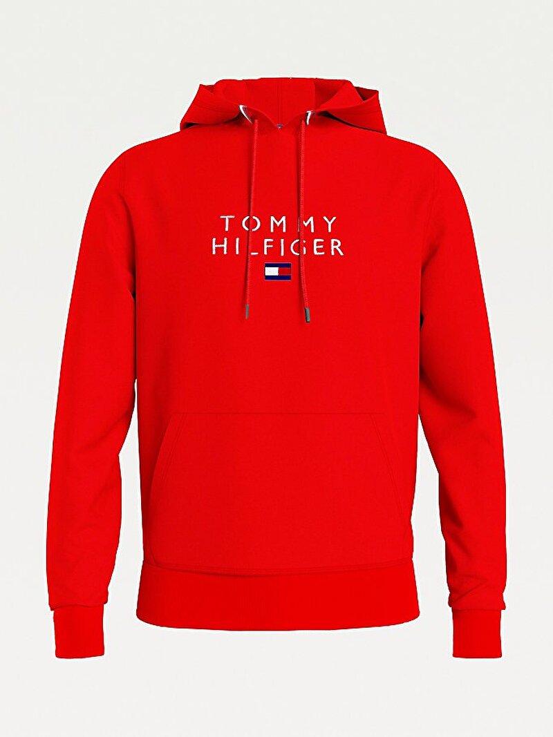 Erkek Kirmizi Stacked Tommy Flag Kapusonlu Sweatshirt Mw0mw17397xlg Tommy Hilfiger